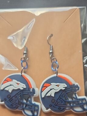 Denver Broncos Helmet Dangle Earrings - Navy & Orange